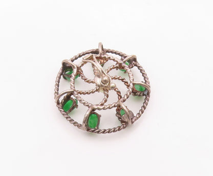 925 Sterling Silver  Vintage Emerald & Pearl Twist Wheel Pendant  PT10922