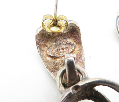925 Sterling Silver  Vintage Dark Tone Swirl Linked Drop Earrings  EG2832