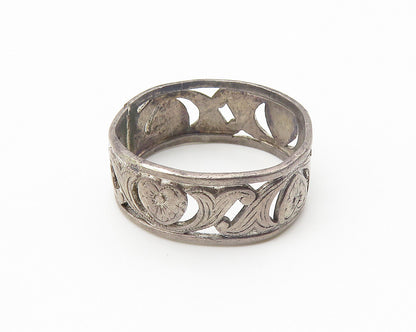 925 Sterling Silver  Vintage Dark Tone XO Hug & Kiss Band Ring Sz 6  RG10221