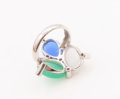 925 Sterling Silver Vintage Ring Cabochon Gemstones & CZ Beaded  Sz 7  RG29554