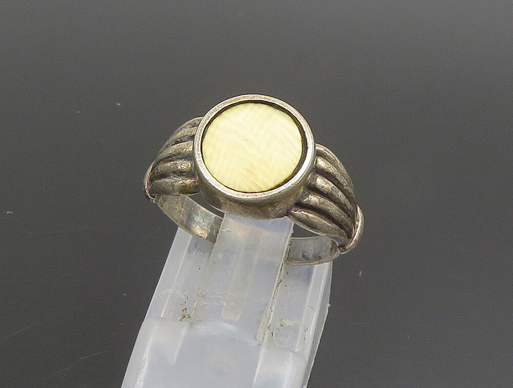 925 Sterling Silver  Vintage Yellow Enamel Ribbed Band Ring Sz 6  RG25105