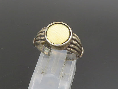 925 Sterling Silver  Vintage Yellow Enamel Ribbed Band Ring Sz 6  RG25105