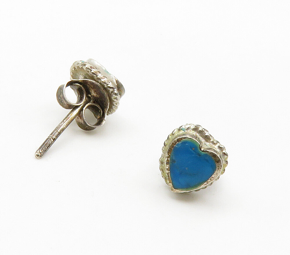 SOUTHWESTERN 925 Sterling Silver Vintage Turquoise Heart Stud Earrings EG7709