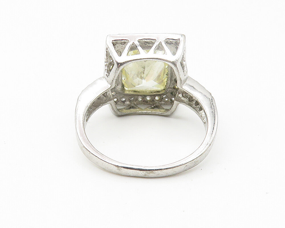 925 Sterling Silver  Shiny Cubic Zirconia Square Cocktail Ring Sz 9  RG10835