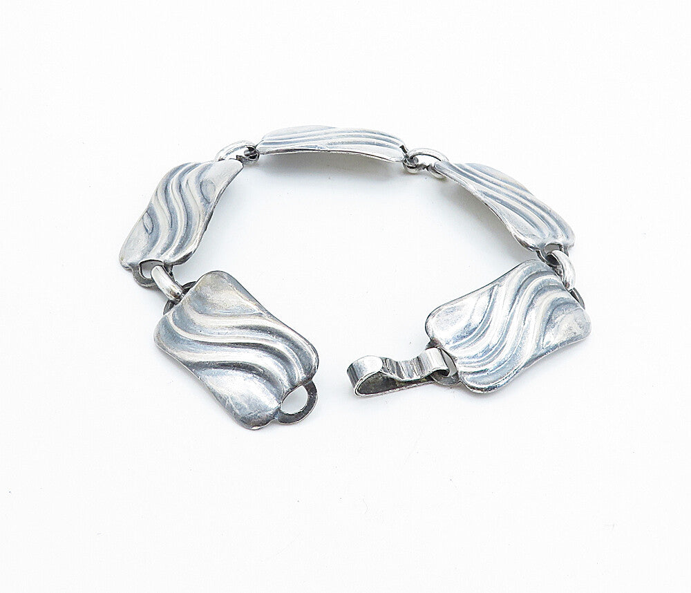 925 Sterling Silver  Vintage European Swirl Square Link Chain Bracelet BT2849