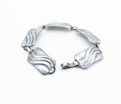 925 Sterling Silver  Vintage European Swirl Square Link Chain Bracelet BT2849