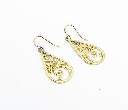 925 Sterling Silver  Topaz Gold Plated Open Swirl Tear Drop Earrings  EG2338