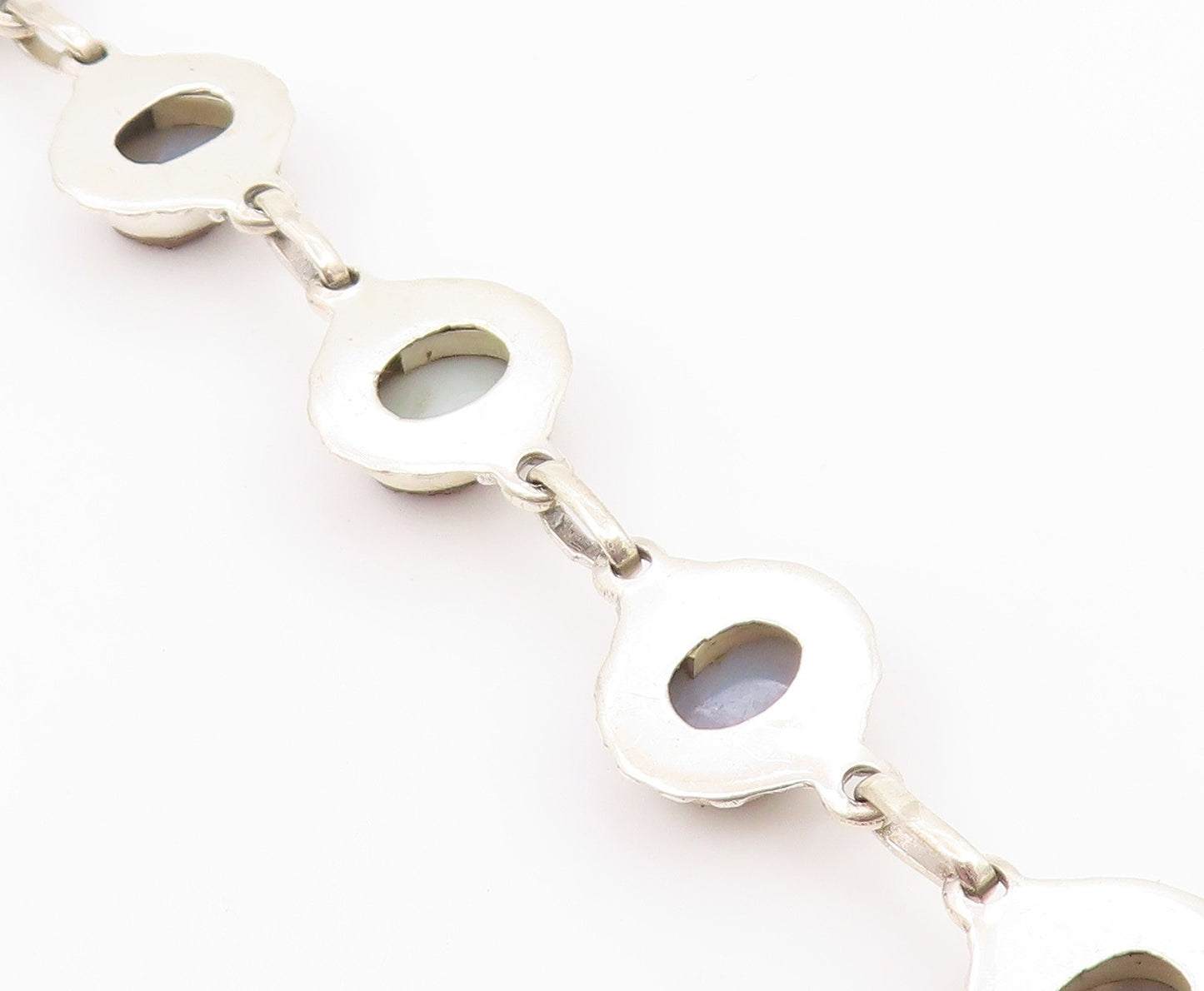925 Sterling Silver  Druzy Stone Shiny Floral Link Chain Bracelet  BT3641