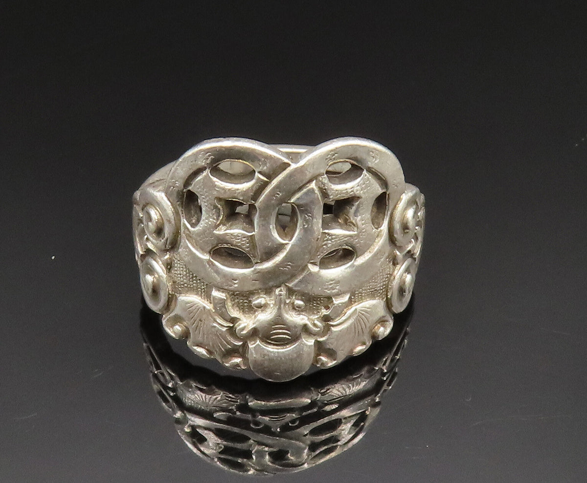 EUROPEAN 925 Silver Vintage Interlocking Circle Spiral Wrap Ring Sz 8 RG24954