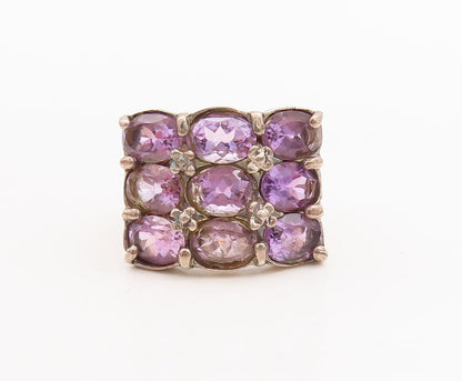 925 Sterling Silver Vintage Ring Floral Carved Oval Amethyst  Sz 8  RG29047
