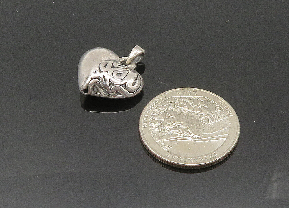 925 Sterling Silver  Vintage Shiny Hollow Swirl Love Heart Pendant  PT16715
