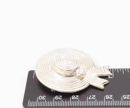 MEXICO 925 Sterling Silver  Vintage Spiral Carved Bow Hat Brooch Pin  BP10480