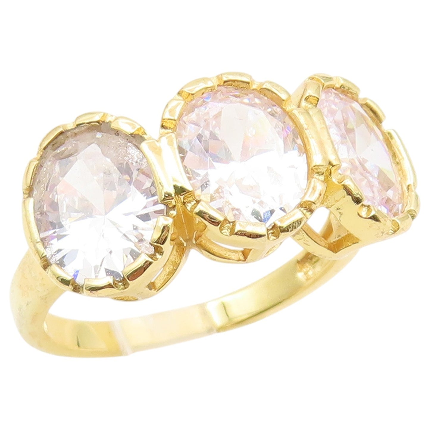 925 Sterling Silver Vintage Ring Gold Plated Three Stone CZ  Sz 11.5  RG36644