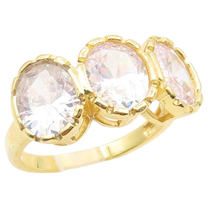 925 Sterling Silver Vintage Ring Gold Plated Three Stone CZ  Sz 11.5  RG36644