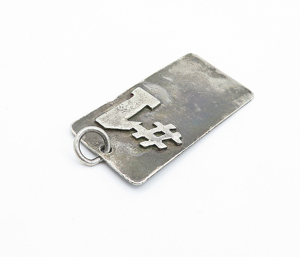 925 Sterling Silver  Vintage Dark Tone Number One Square Drop Pendant  PT4209