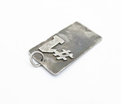 925 Sterling Silver  Vintage Dark Tone Number One Square Drop Pendant  PT4209