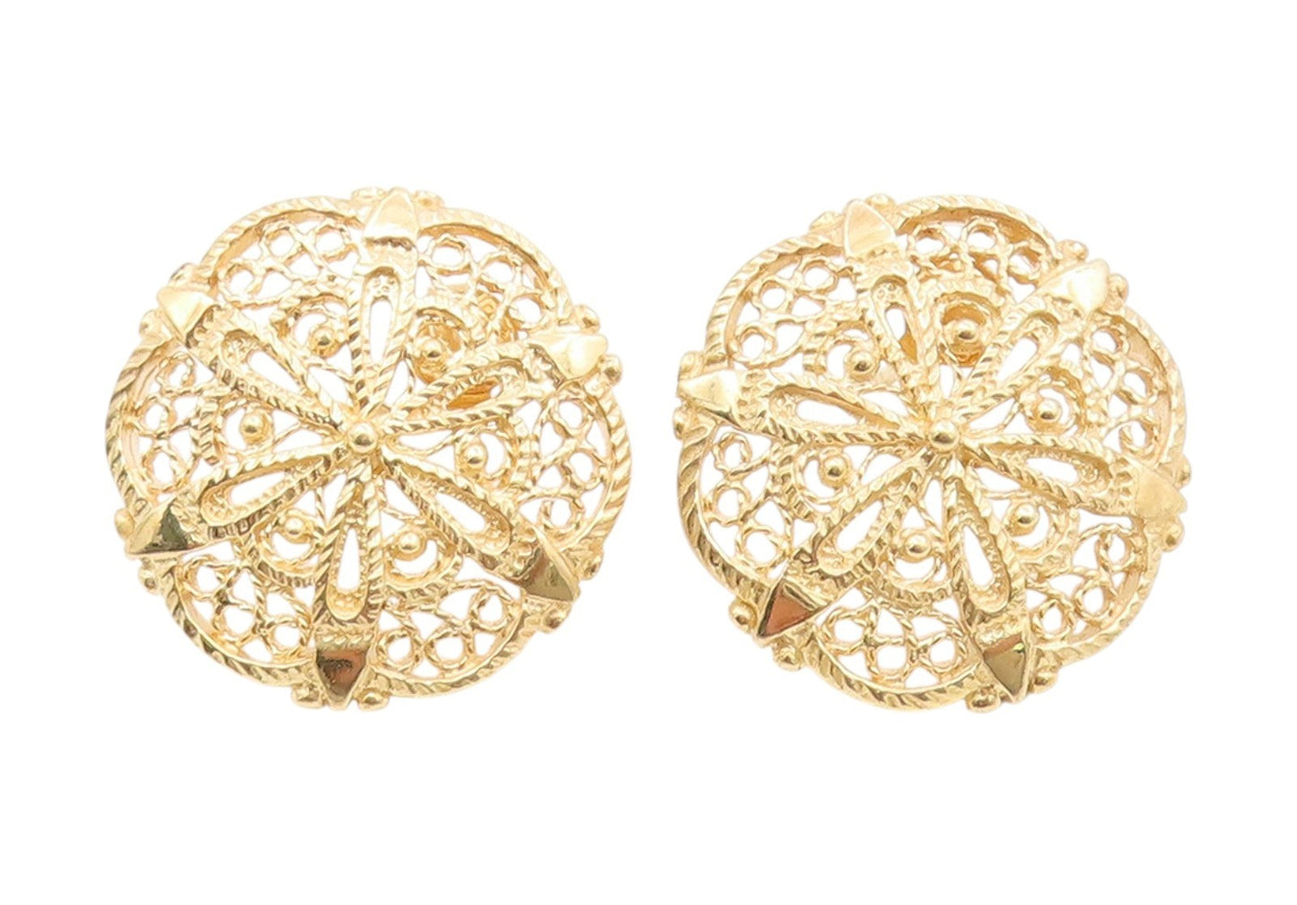 925 Sterling Silver Vintage Earrings Gold Plated Intricate Floral Studs  EG13966