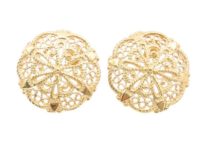 925 Sterling Silver Vintage Earrings Gold Plated Intricate Floral Studs  EG13966