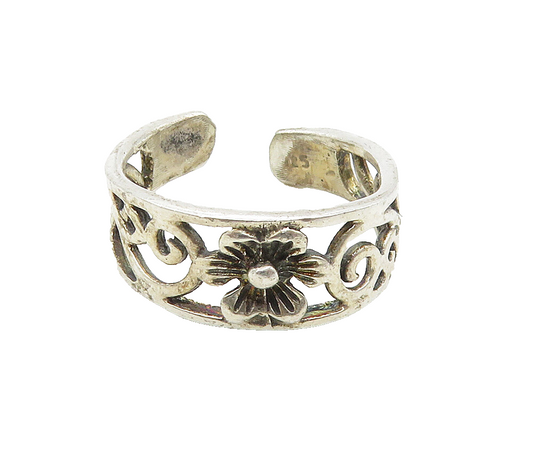 925 Sterling Silver  Vintage Petite Open Floral Swirl Band Ring Sz 4  RG15699