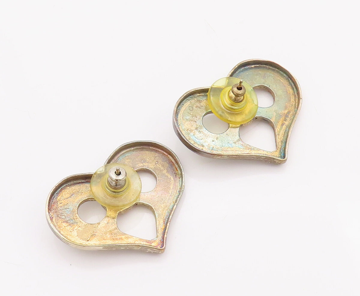 925 Sterling Silver Vintage Earrings Designer Heart With Glass Flower  EG13008