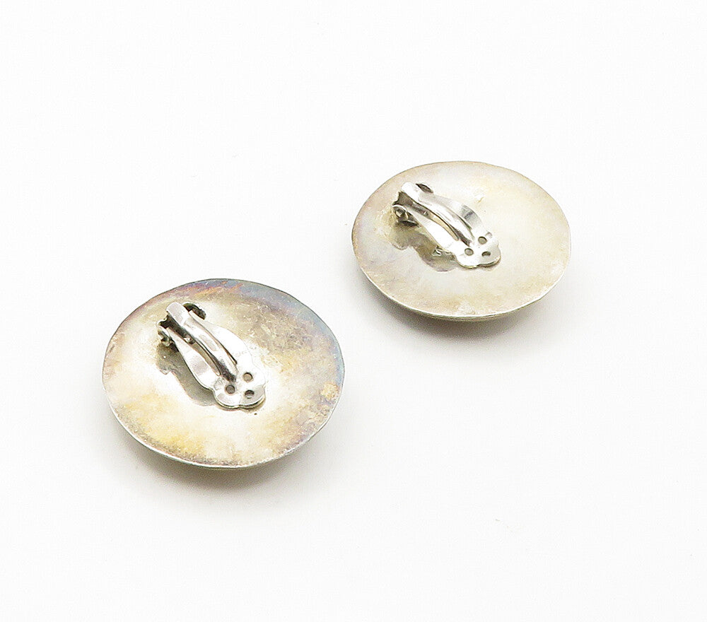 MEXICO 925 Silver  Vintage Hollow Fluted Design Non Pierce Earrings  EG8444
