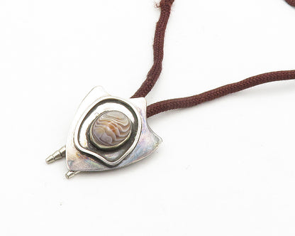 JEANNE 925 Sterling Silver  Vintage Cabochon Cut Agate Rope Necklace  NE2897