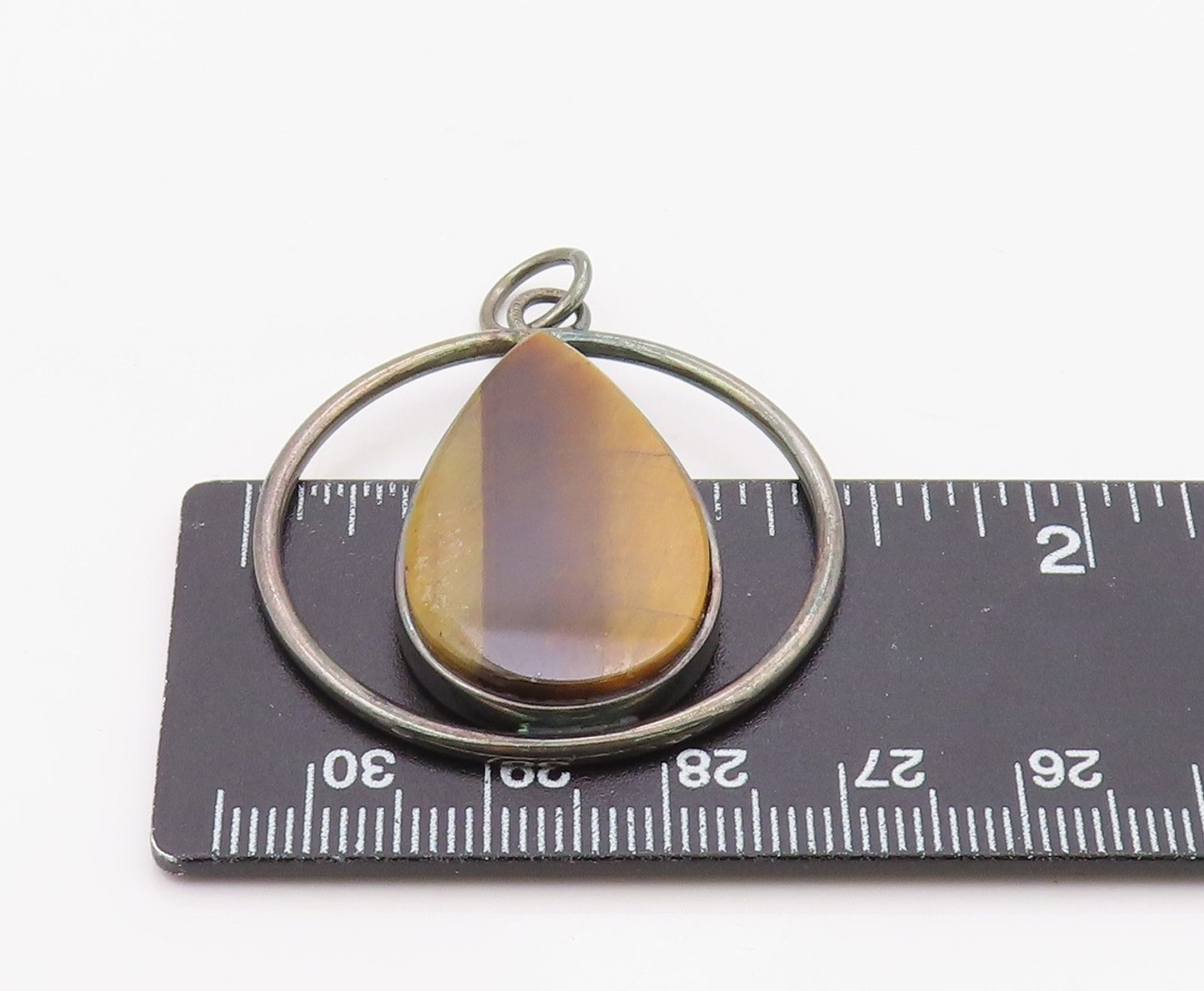925 Sterling Silver Vintage Pendant Classic Tiger's Eye Geometric Charm  PT26349