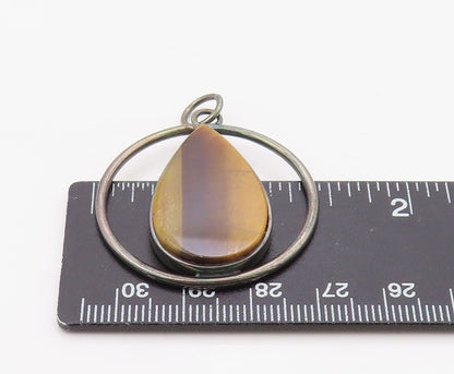 925 Sterling Silver Vintage Pendant Classic Tiger's Eye Geometric Charm  PT26349