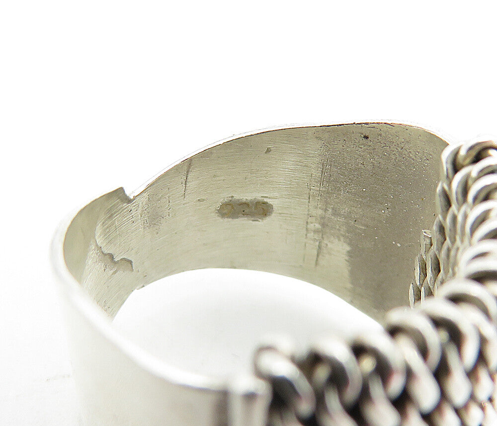 925 Sterling Silver  Vintage Shiny Twist Detail Square Band Ring Sz 6.5 RG4057