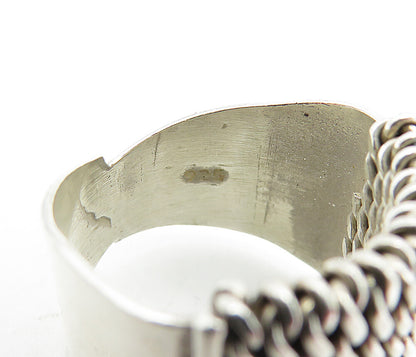 925 Sterling Silver  Vintage Shiny Twist Detail Square Band Ring Sz 6.5 RG4057