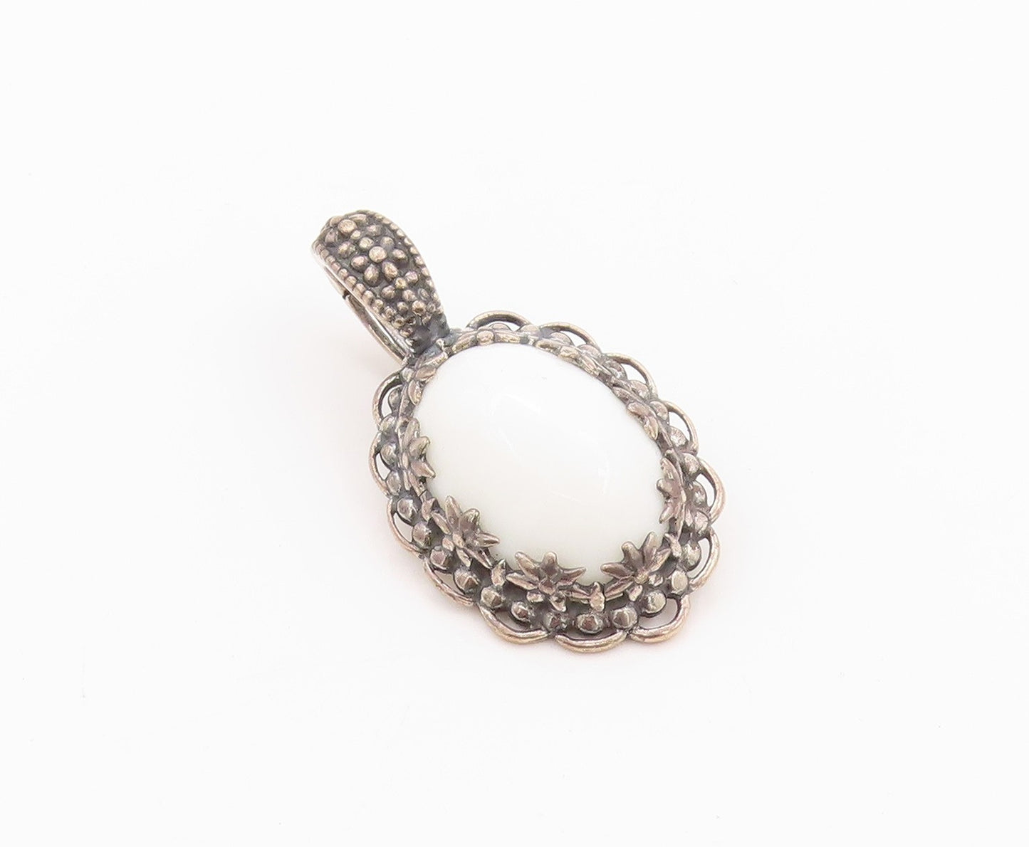 925 Sterling Silver Vintage Pendant CAROLYN POLLACK Floral Gemstone  PT23998