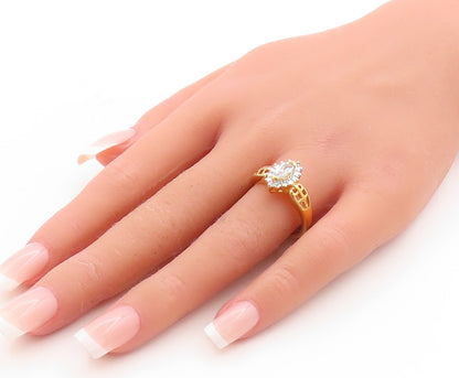925 Sterling Silver Vintage Ring Gold Plated Marquise Cut CZ Inlay Sz 8  RG31564