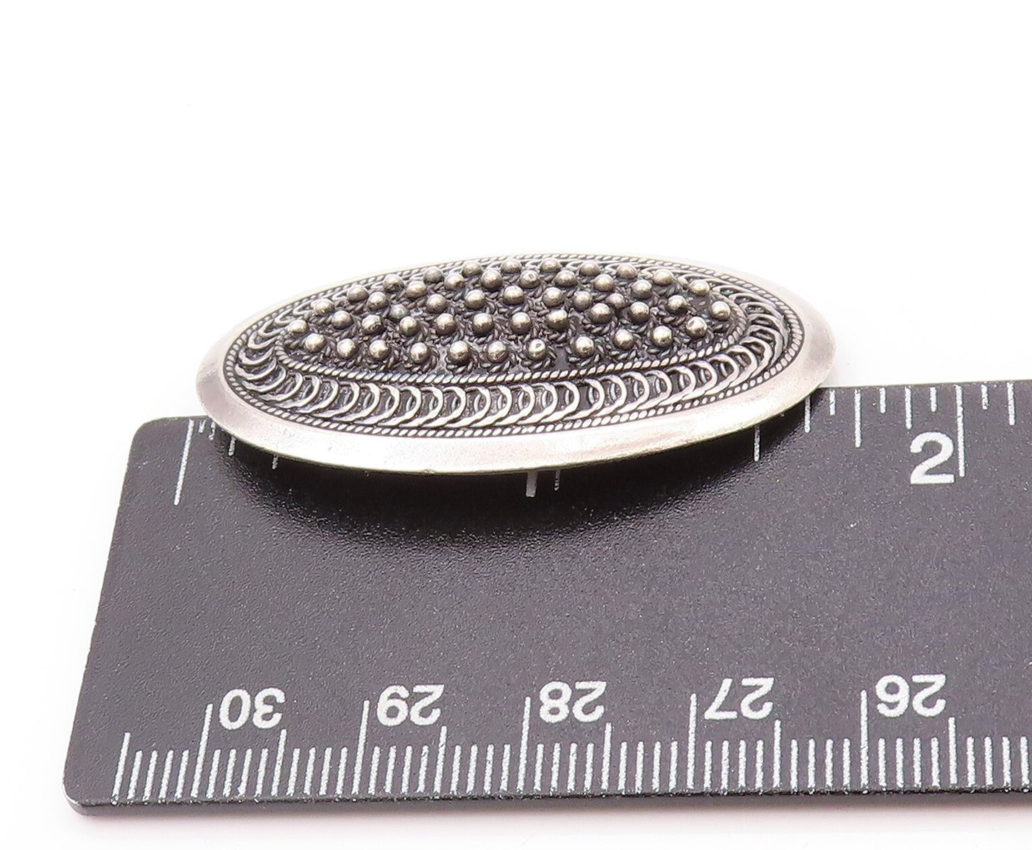 925 Sterling Silver Vintage Brooch Dark Tone Antique Oval Bead Carved  BP11515