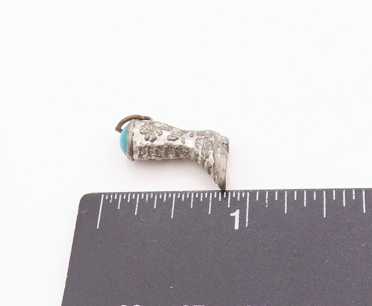 925 Sterling Silver Vintage Pendant Turquoise Floral Cow Boy Boot Charm  PT24756