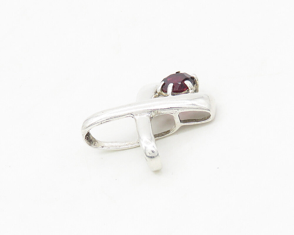 925 Sterling Silver  Vintage Prong Set Garnet Crossed Design Pendant  PT14013
