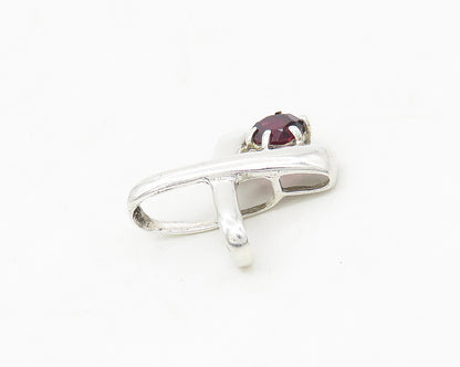 925 Sterling Silver  Vintage Prong Set Garnet Crossed Design Pendant  PT14013