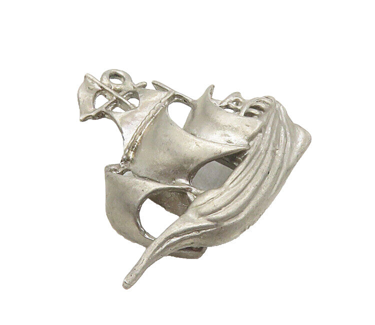 925 Sterling Silver  Vintage Dark Tone Sailing Ship Motif Pendant  PT7266