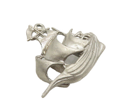 925 Sterling Silver  Vintage Dark Tone Sailing Ship Motif Pendant  PT7266