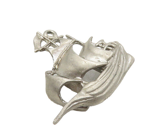 925 Sterling Silver  Vintage Dark Tone Sailing Ship Motif Pendant  PT7266