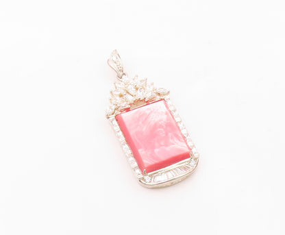 925 Sterling Silver  Pink Mother Of Pearl & Cubic Zirconia Pendant  PT14543