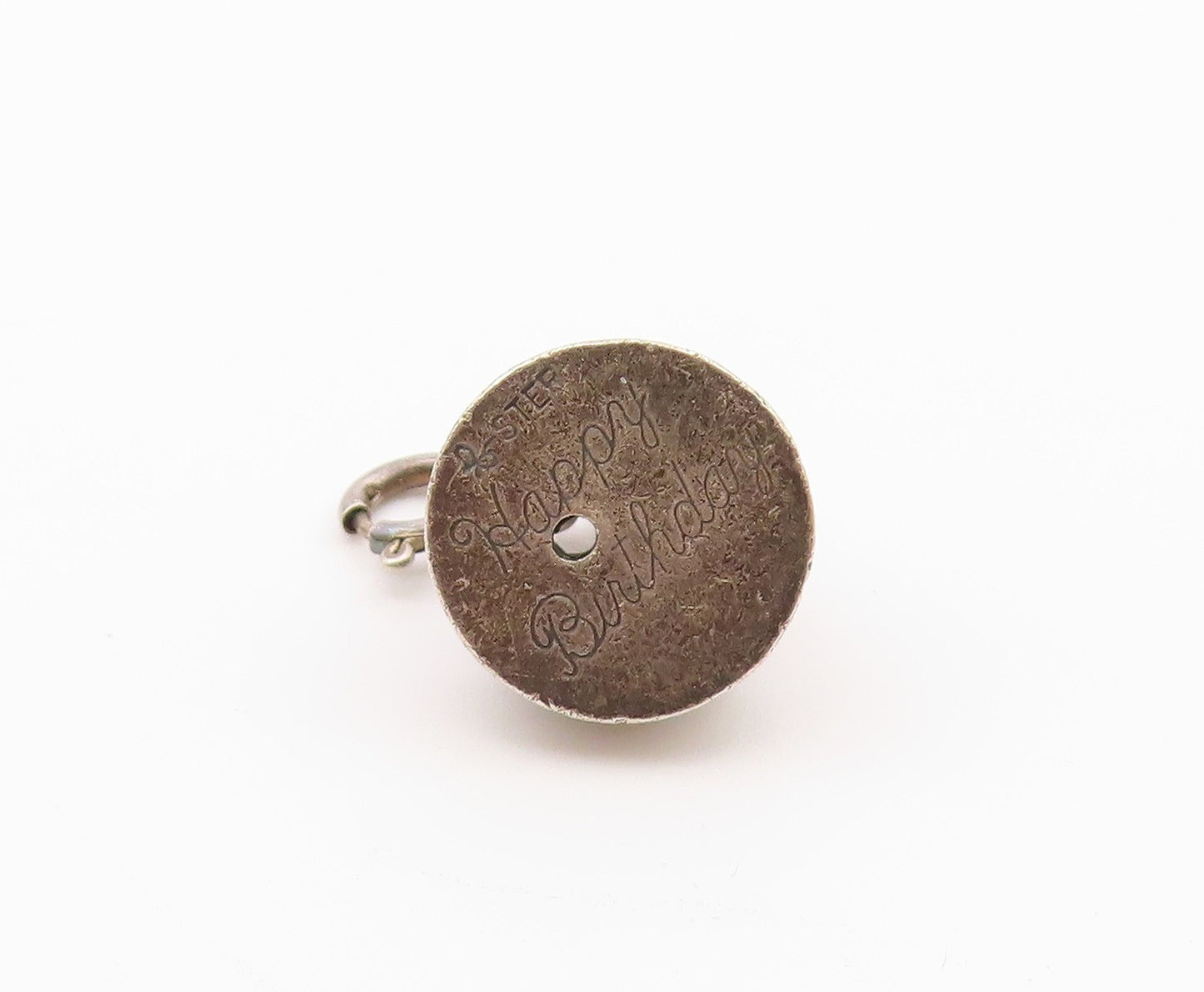 925 Sterling Silver  Vintage Petite Dark Tone Birthday Cake Pendant  PT17512