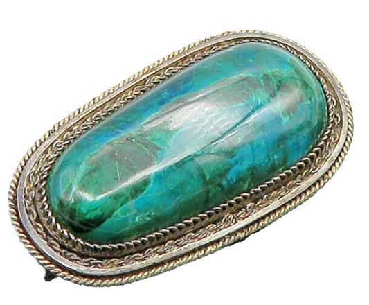ISRAEL 925 Sterling Silver  Vintage Cabochon Eilat Stone Brooch Pin  BP9045