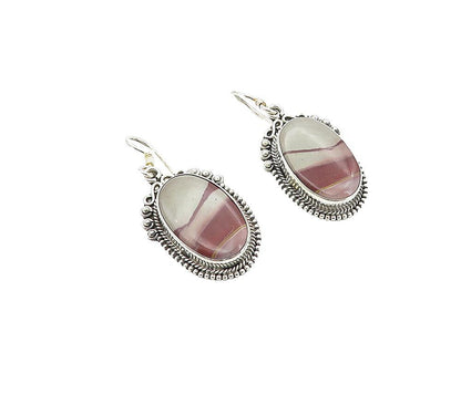 925 Sterling Silver Vintage Agate Shiny Twist Border Dangle Earrings EG4232