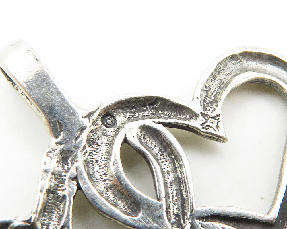 925 Sterling Silver  Vintage Petite Etched Open Love Hearts Pendant  PT13946
