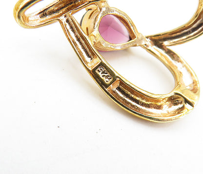 925 Sterling Silver  Tear Drop Amethyst Gold Plated Love Heart Pendant  PT3307