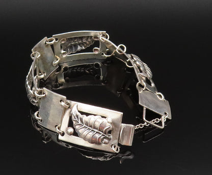 925 Sterling Silver  Vintage 3D Leaf Cutout Rectangle Chain Bracelet  BT9591