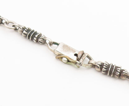 925 Sterling Silver Vintage Necklace MEXICO Barrel Link Long Chain HEAVY  NE4893