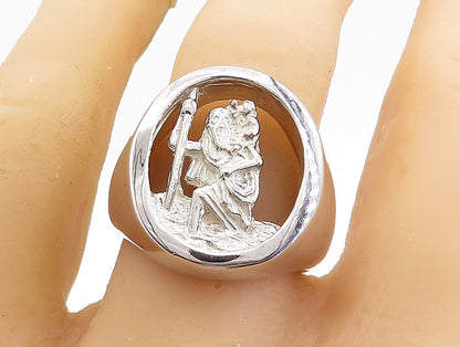925 Sterling Silver Vintage Shiny Saint Christopher Cocktail Ring Sz 9 RG5550