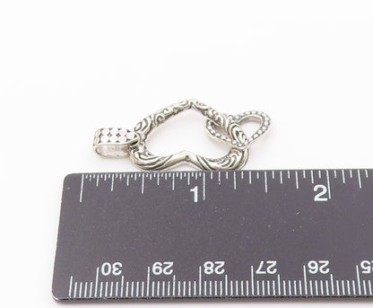 925 Sterling Silver  Vintage Shiny Swirl Open Love Hearts Pendant  PT15664