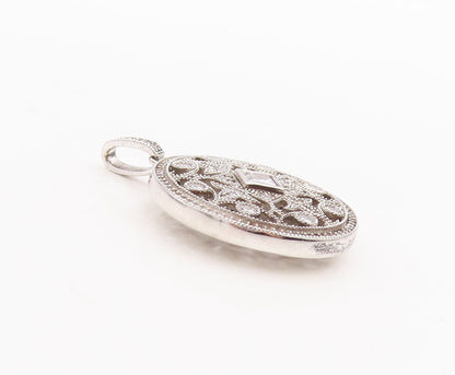 925 Sterling Silver Vintage Pendant Cutout Floral Design CZ Inlay  PT23300